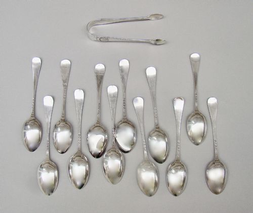 fig 3. CASED SET OF 12 VICTORIAN TEASPOONS & MATCHING SUGAR TONGS BY WAKELY & WHEELER, LONDON 1889
