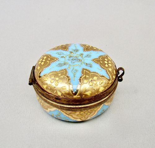 Unusual 19th C. French Opaline & Gilt Glass Trinket Box, Circa 1860