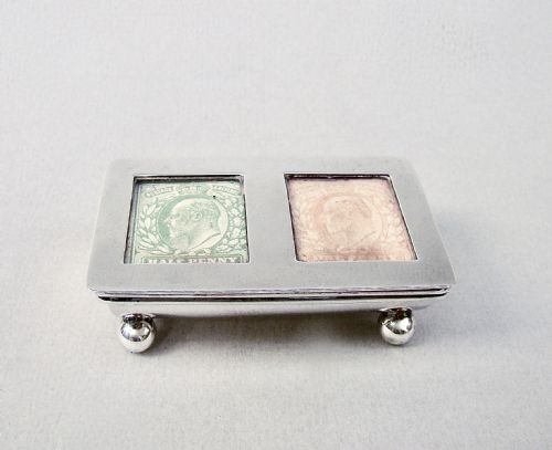 Edwardian Silver Double Trough-shaped Stamp Box , Birmingham 1907
