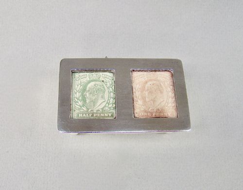 fig 1. EDWARDIAN SILVER DOUBLE TROUGH-SHAPED STAMP BOX , BIRMINGHAM 1907