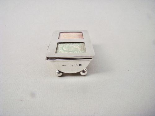 fig 2. EDWARDIAN SILVER DOUBLE TROUGH-SHAPED STAMP BOX , BIRMINGHAM 1907