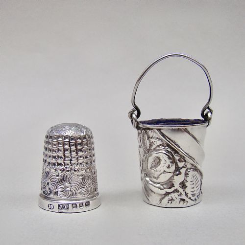 fig 1. DELIGHTFUL VICTORIAN SILVER THIMBLE BUCKET BY LEVI & SALAMAN, BIRMINGHAM 1890