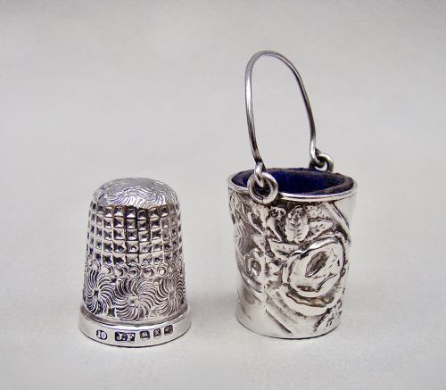 fig 2. DELIGHTFUL VICTORIAN SILVER THIMBLE BUCKET BY LEVI & SALAMAN, BIRMINGHAM 1890