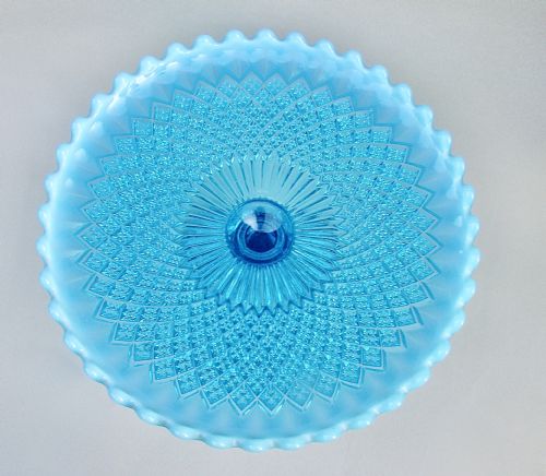 fig 2. RARE VICTORIAN BLUE PEARLINE GLASS CAKE STAND BY DAVIDSON, SOMERSET PATTERN, CIRCA 1895