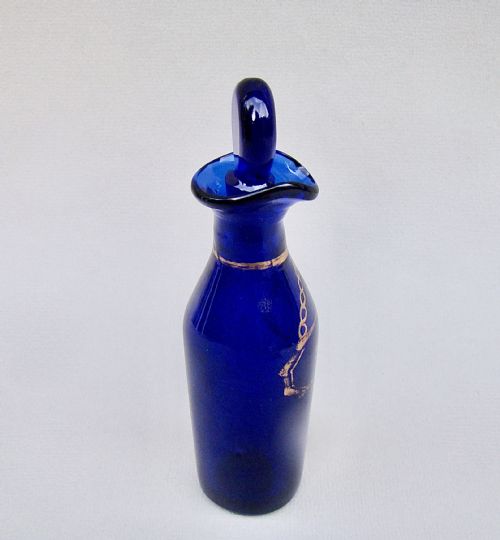 RARE GEORGIAN BRISTOL BLUE GLASS SOY CONDIMENT BOTTLE CIRCA 1820 - ADDITIONAL PHOTO 2