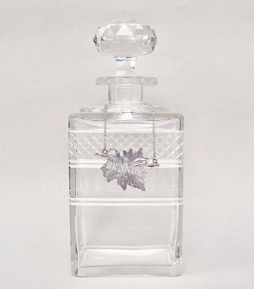 fig 1. HANDSOME VICTORIAN RECTANGULAR GLASS SPIRIT DECANTER WITH SILVER BRANDY LABEL, CIRCA 1890