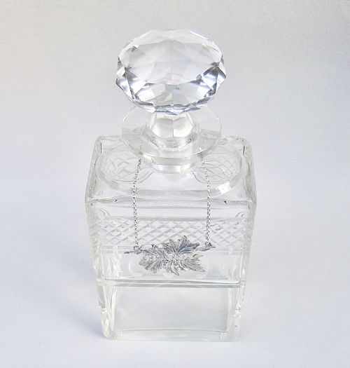 fig 2. HANDSOME VICTORIAN RECTANGULAR GLASS SPIRIT DECANTER WITH SILVER BRANDY LABEL, CIRCA 1890