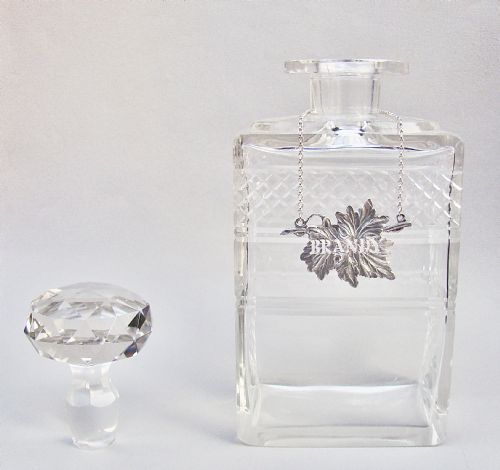 fig 3. HANDSOME VICTORIAN RECTANGULAR GLASS SPIRIT DECANTER WITH SILVER BRANDY LABEL, CIRCA 1890