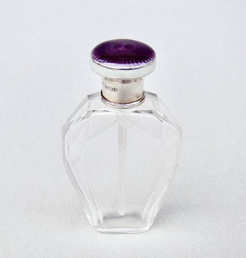 fig 1. ART DECO SILVER & GUILLOCHE ENAMEL SCENT BOTTLE BY HENRY CLIFFORD DAVIS, BIRMINGHAM 1924
