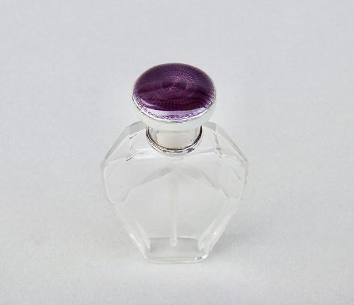Art Deco Silver & Guilloche Enamel Scent Bottle by Henry Clifford Davis, Birmingham 1924
