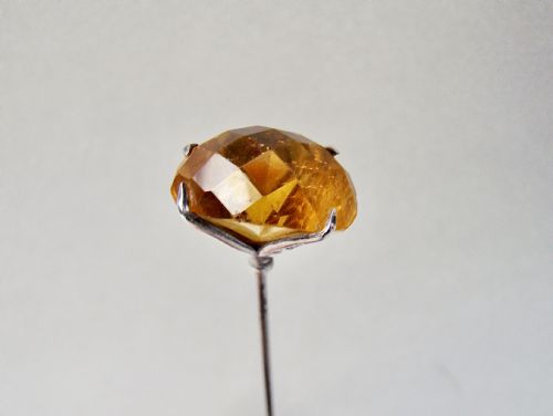 fig 2. UNUSUAL EDWARDIAN SILVER & AMBER GLASS HAT PIN BY CHARLES HORNER, CHESTER 1907