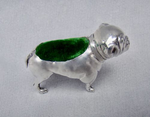 FINE EDWARDIAN SILVER PIN CUSHION MODELLED AS A BULLDOG BY ADIE LOVEKIN BIRMINGHAM 1905 - ADDITIONAL PHOTO 1