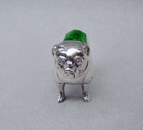 FINE EDWARDIAN SILVER PIN CUSHION MODELLED AS A BULLDOG BY ADIE LOVEKIN BIRMINGHAM 1905 - ADDITIONAL PHOTO 2