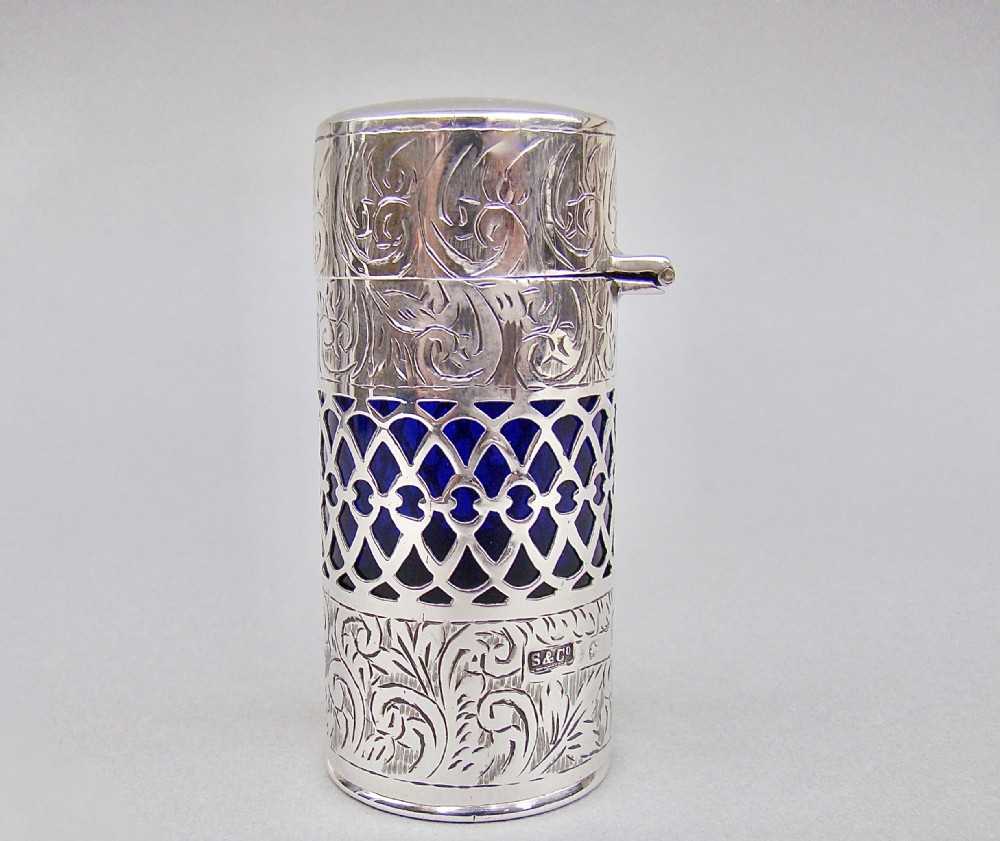 SUPERB LARGE SILVER SCENT BOTTLE BY SYDNEY & CO, BIRMINGHAM 1912