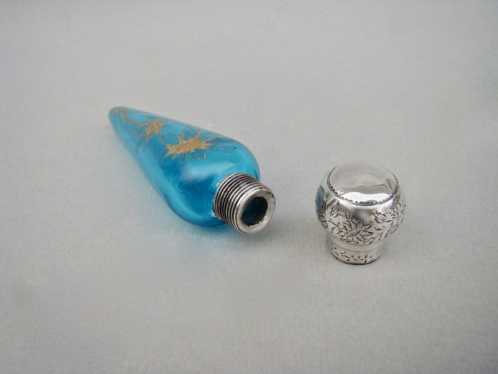 RARE VICTORIAN AESTHETIC MOVEMENT SILVER AND TURQUOISE GILT GLASS SCENT BOTTLE BY GEORGE HOWSON, BIRMINGHAM 1884
 View VI