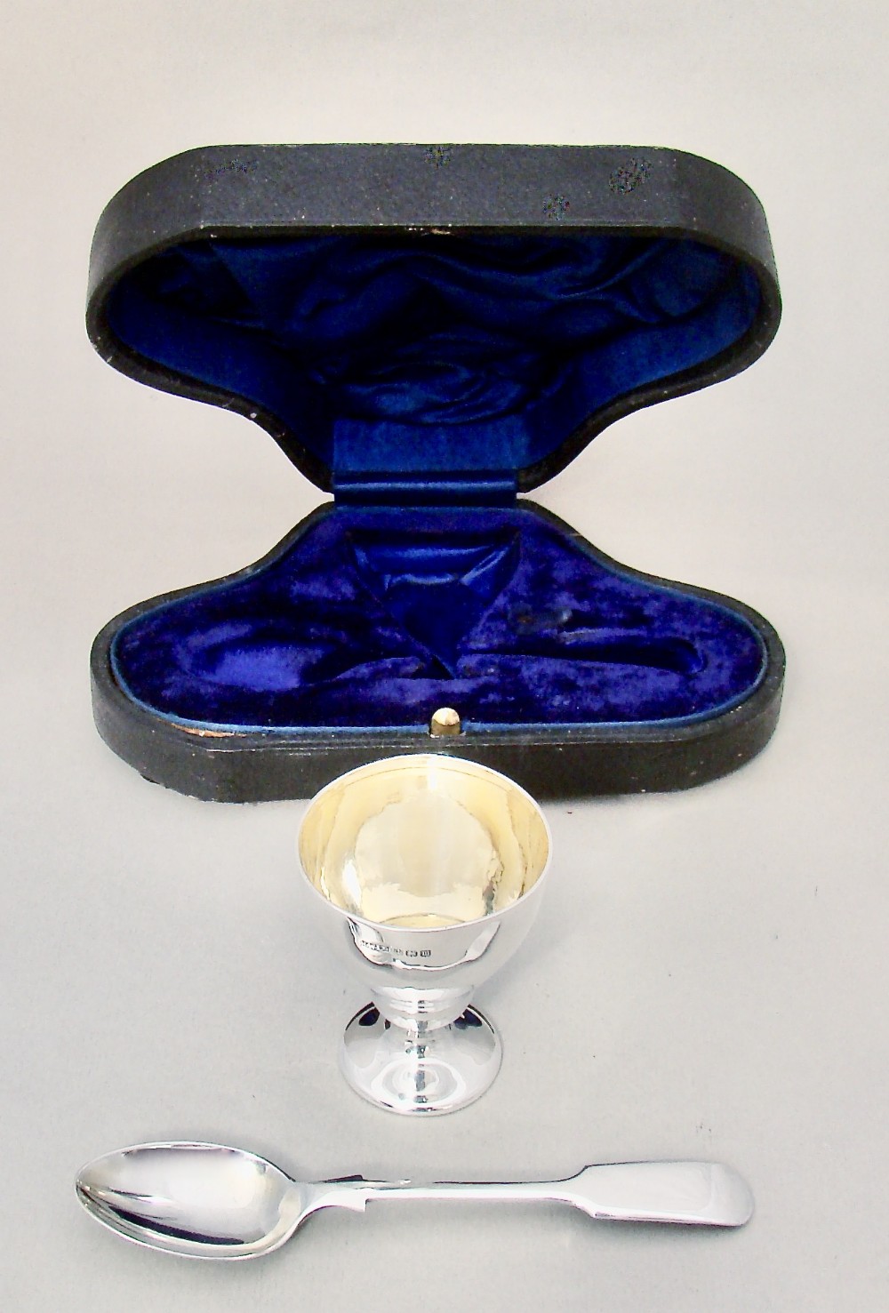 CASED SILVER CHRISTENING SET WITH EGG CUP & SPOON  BY  HENRY WILLIAMSON LTD, BIRMINGHAM 1911