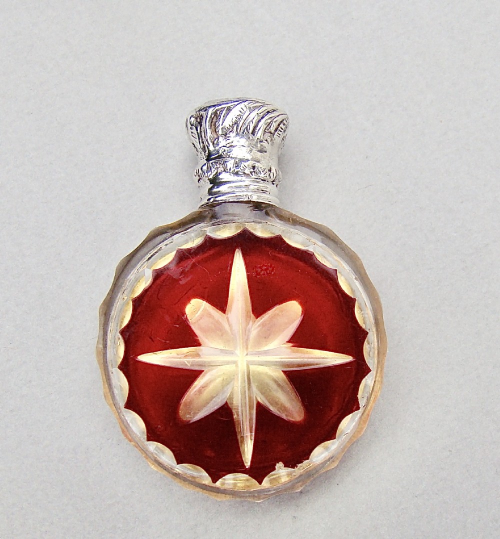 VICTORIAN SILVER & DUAL COLOUR BOHEMIAN GLASS SCENT BOTTLE , CIRCA 1890