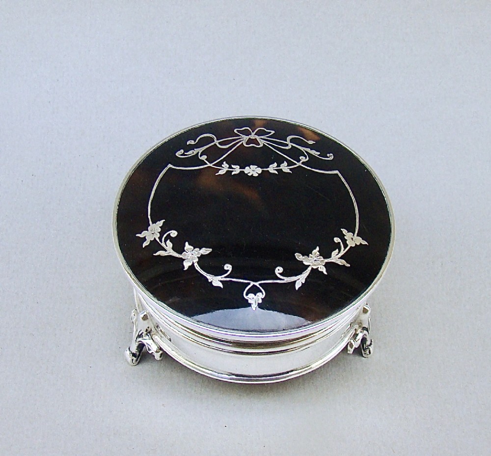 DELIGHTFUL SILVER & TORTOISESHELL TRINKET BOX BY MAPPIN &WEBB, BIRMINGHAM 1922
