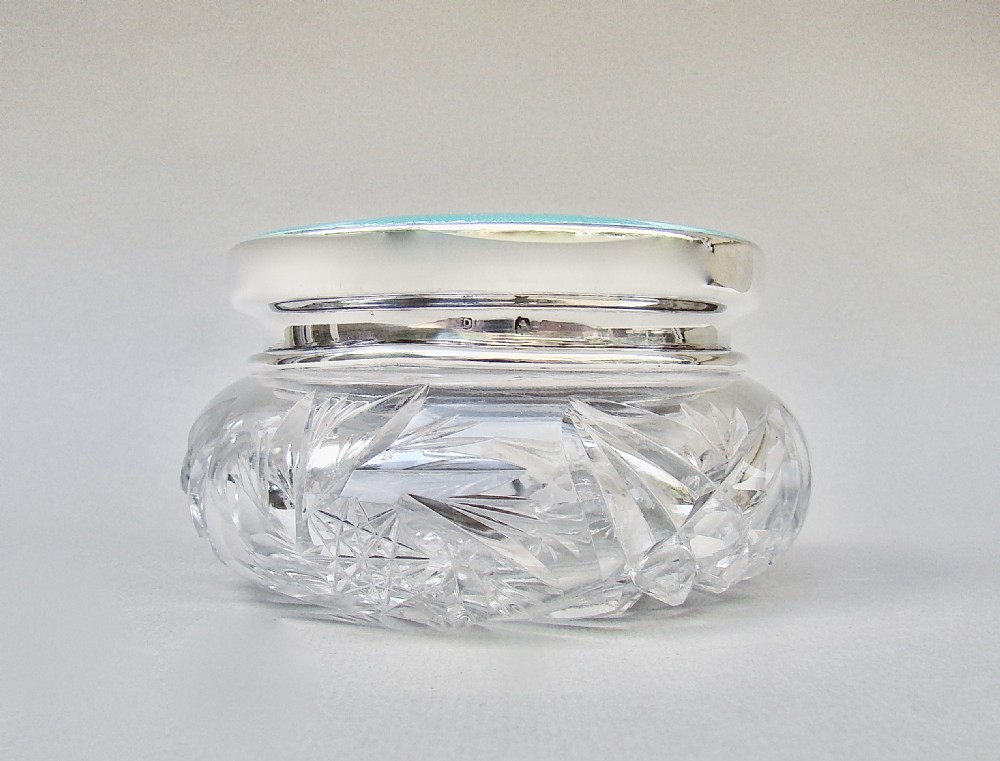 FABULOUS ART DECO SILVER & GUILLOCHE ENAMEL DRESSING TABLE JAR, BIRMINGHAM CIRCA 1920 View IV