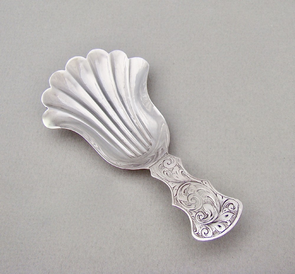 EXQUISITE EARLY VICTORIAN SILVER CADDY SPOON BY THOMAS DONES, BIRMINGHAM 1851