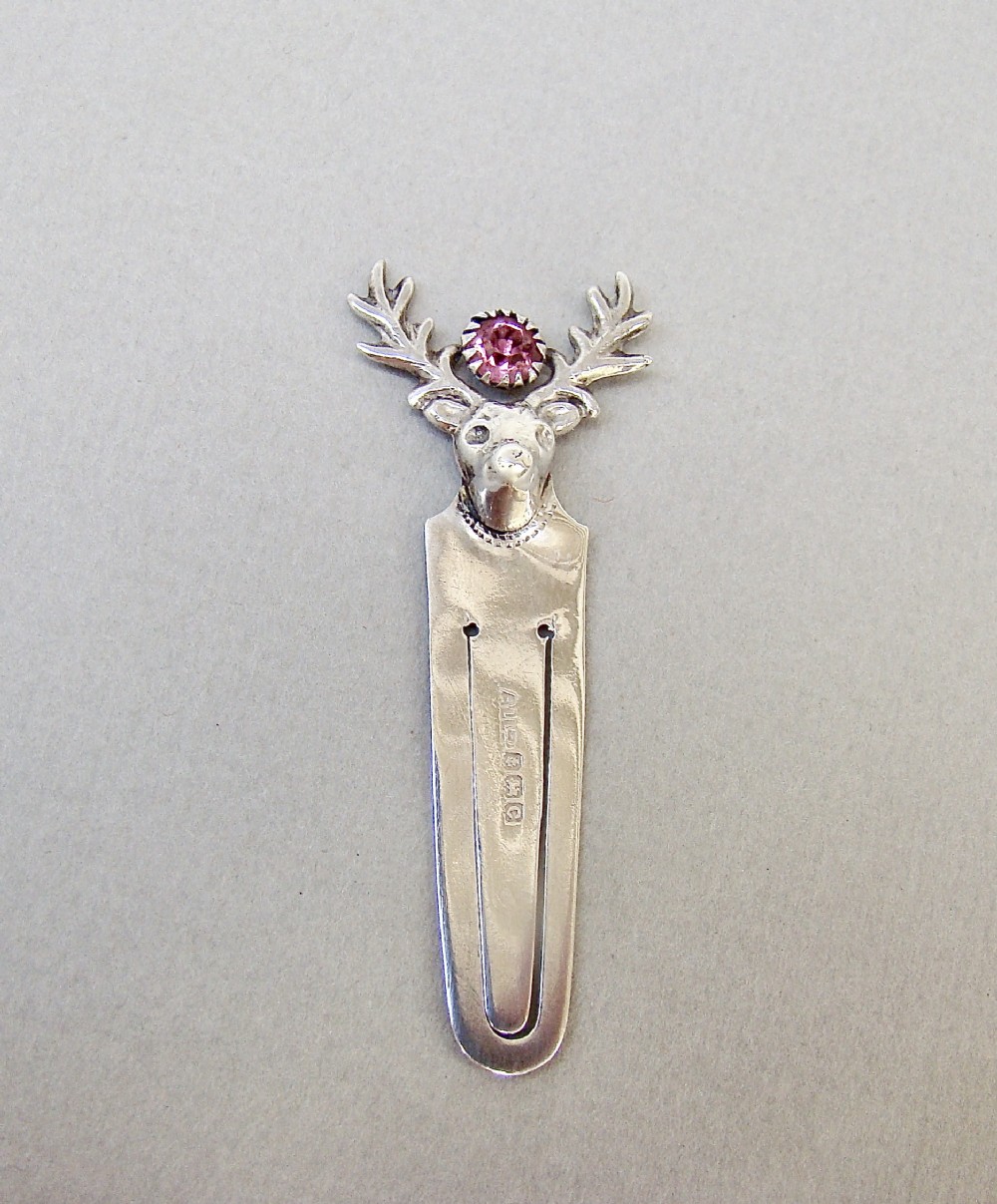 RARE GEORGE V NOVELTY SILVER 'STAG' BOOKMARK BY ADIE & LOVEKIN, BIRMINGHAM 1927
