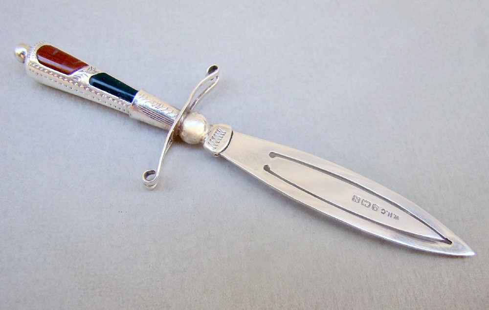 RARE SILVER & SCOTTISH AGATE SWORD SHAPED BOOKMARK BY WILLIAM HENRY COLLINS, BIRMINGHAM 1937 View III