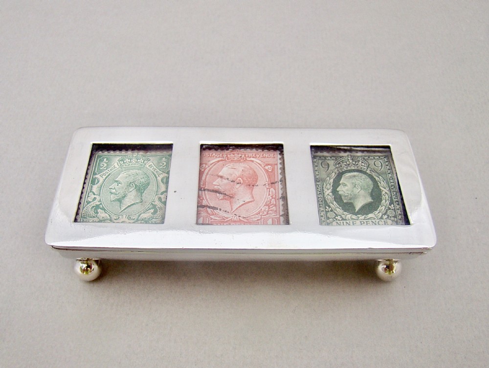 RARE EDWARDIAN SILVER TRIPLE STAMP BOX BY WIlliAM HARRISON WALTER, BIRMINGHAM 1906