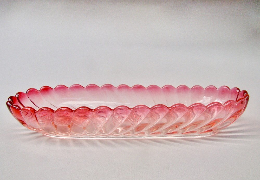 FRENCH BACCARAT BAMBOO PATTERN ROSE TEINTE LARGE DRESSING TABLE DISH, CIRCA 1890 View II