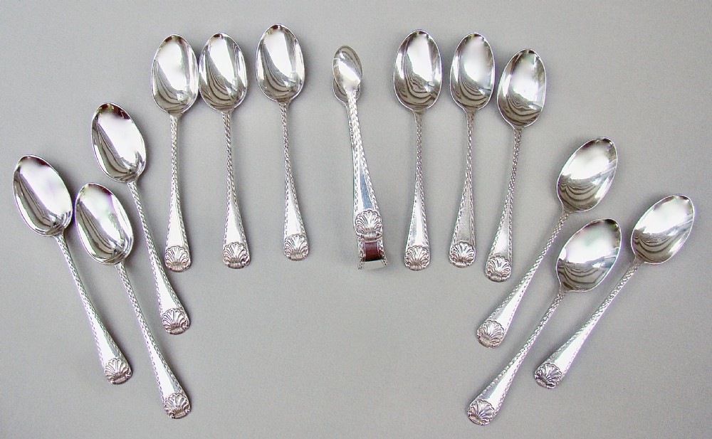 CASED SET OF 12 VICTORIAN TEASPOONS & MATCHING SUGAR TONGS BY WAKELY & WHEELER, LONDON 1889 View III