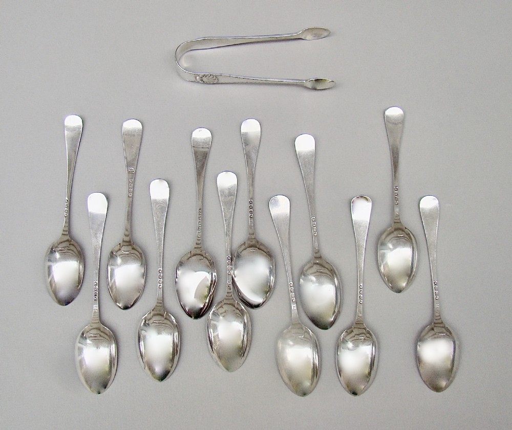 CASED SET OF 12 VICTORIAN TEASPOONS & MATCHING SUGAR TONGS BY WAKELY & WHEELER, LONDON 1889 View IV