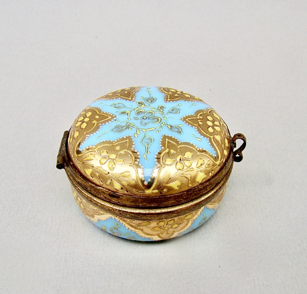 UNUSUAL 19TH C. FRENCH OPALINE & GILT GLASS TRINKET BOX, CIRCA 1860