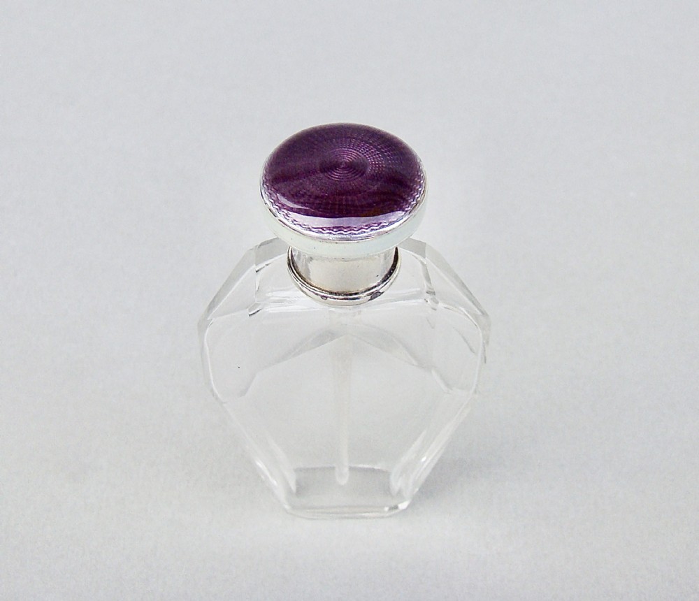 ART DECO SILVER & GUILLOCHE ENAMEL SCENT BOTTLE BY HENRY CLIFFORD DAVIS, BIRMINGHAM 1924
