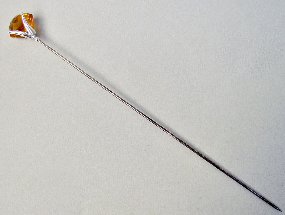 UNUSUAL EDWARDIAN SILVER & AMBER GLASS HAT PIN BY CHARLES HORNER, CHESTER 1907 View II