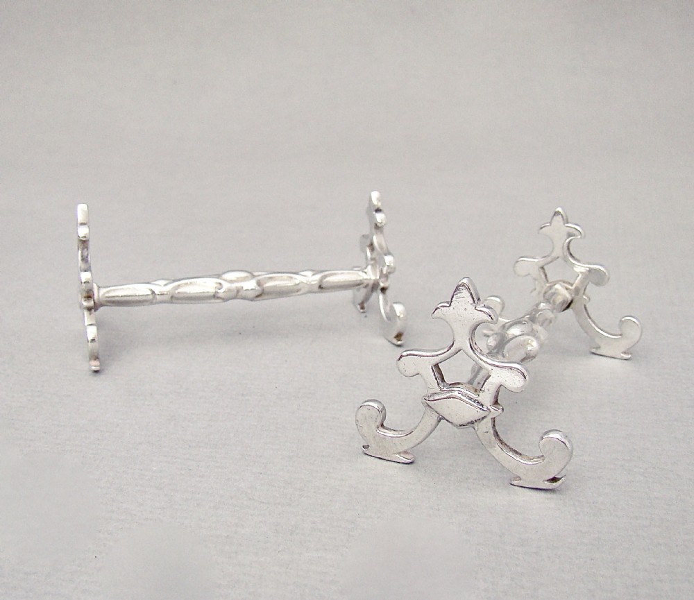 SUPERB PAIR OF EARLY VICTORIAN CAST SILVER KNIFE RESTS BY JOHN GILBERT, BIRMINGHAM 1858