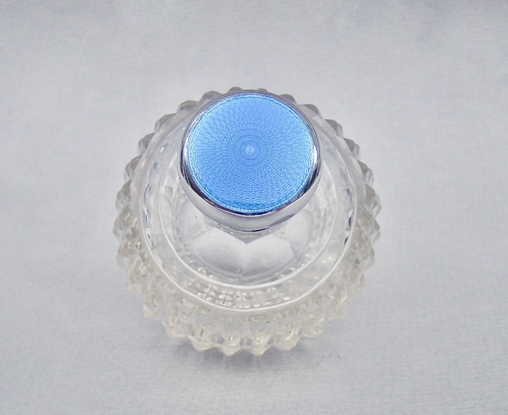 GORGEOUS ART DECO SILVER & GUILLOCHE ENAMEL SCENT BOTTLE BY THE CORKE BROTHERS, LONDON 1938 View III