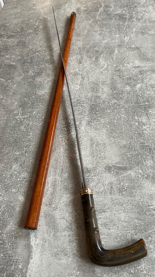 MALACCA SWORD STICK WITH ETCHED TOLEDO BLADE AND BUTTON RELEASE - ADDITIONAL PHOTO 7