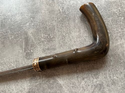 MALACCA SWORD STICK WITH ETCHED TOLEDO BLADE AND BUTTON RELEASE - ADDITIONAL PHOTO 9