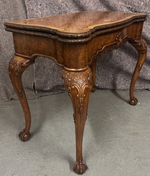 FINE BURR WALNUT CARD TABLE BY MAPLE CO OF LONDON - ADDITIONAL PHOTO 2