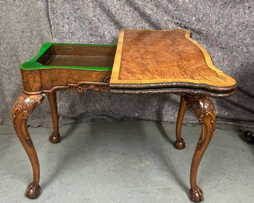 FINE BURR WALNUT CARD TABLE BY MAPLE CO OF LONDON - ADDITIONAL PHOTO 7