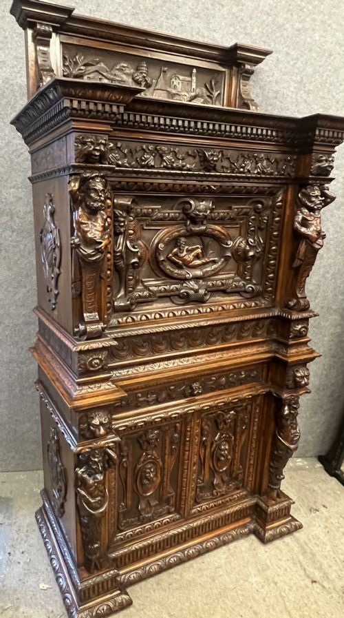 IMPRESSIVE ANTIQUE CARVED WALNUT CABINET - ADDITIONAL PHOTO 1