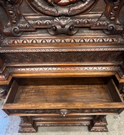 IMPRESSIVE ANTIQUE CARVED WALNUT CABINET - ADDITIONAL PHOTO 4