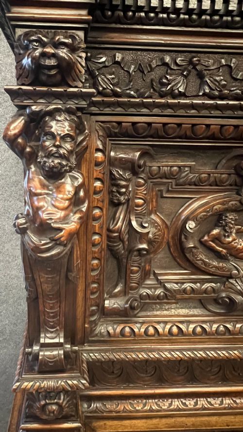 IMPRESSIVE ANTIQUE CARVED WALNUT CABINET - ADDITIONAL PHOTO 5