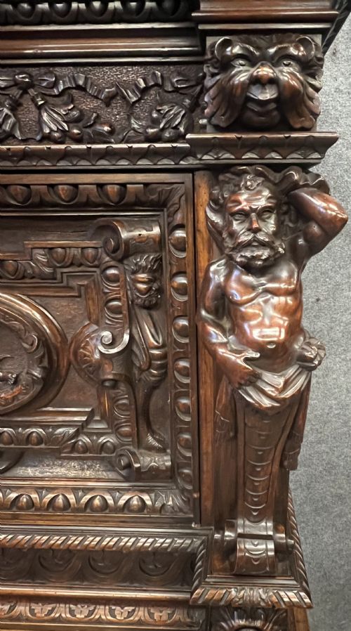 IMPRESSIVE ANTIQUE CARVED WALNUT CABINET - ADDITIONAL PHOTO 6
