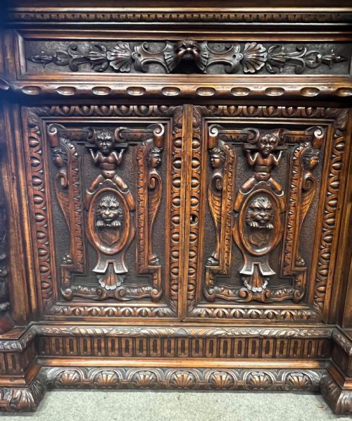 IMPRESSIVE ANTIQUE CARVED WALNUT CABINET - ADDITIONAL PHOTO 12