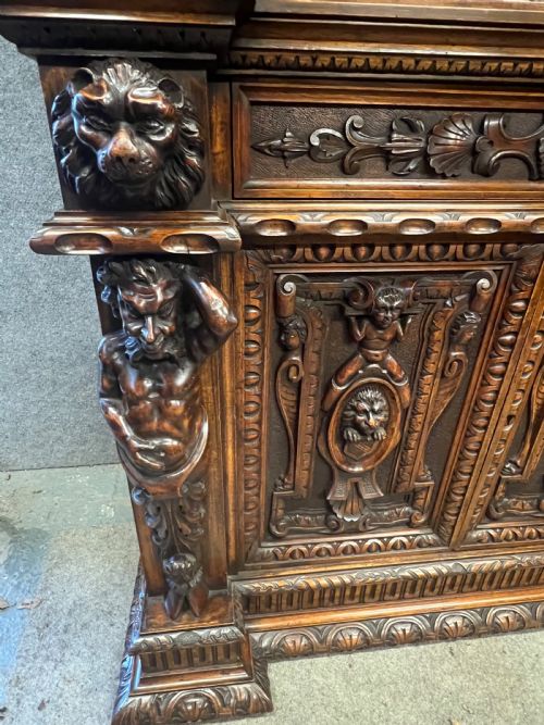 IMPRESSIVE ANTIQUE CARVED WALNUT CABINET - ADDITIONAL PHOTO 13
