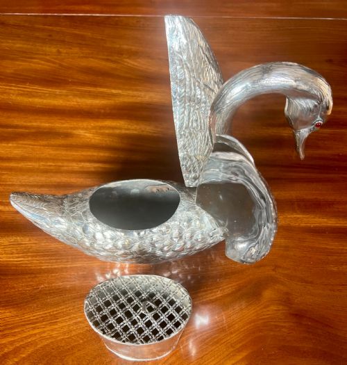 Unusual Silver Plated Articulated Swan Flower Arranging Table Centrepiece