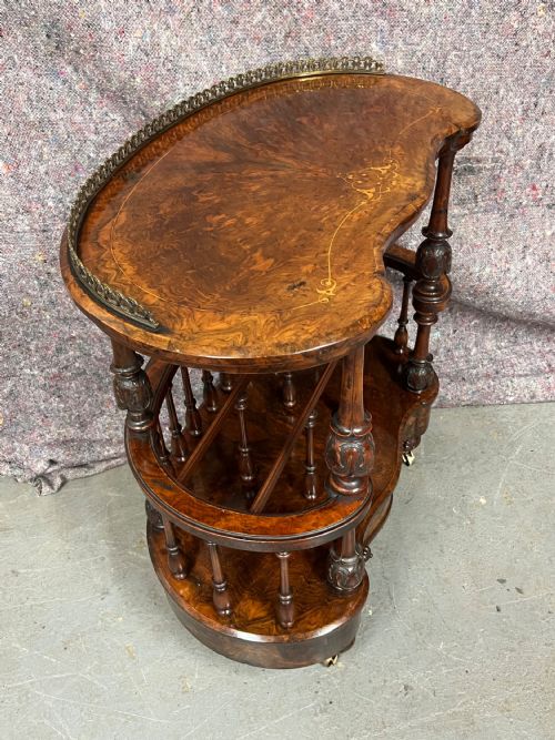 VICTORIAN BURR WALNUT INLAID CANTERBURY WHATNOT - ADDITIONAL PHOTO 1