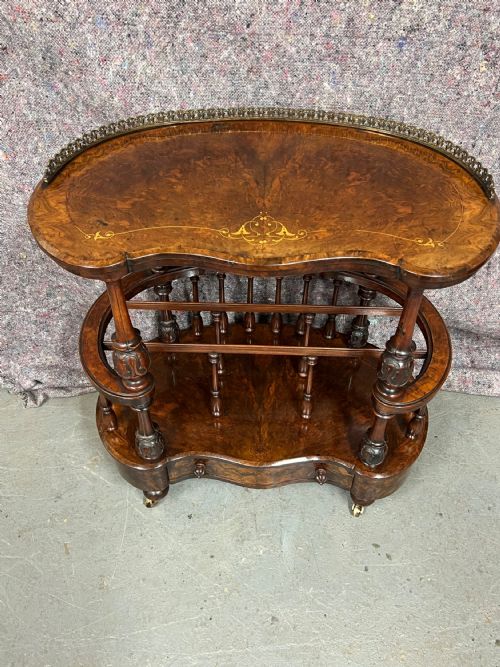 VICTORIAN BURR WALNUT INLAID CANTERBURY WHATNOT - ADDITIONAL PHOTO 2