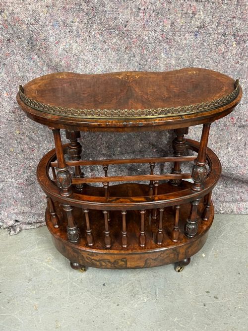 VICTORIAN BURR WALNUT INLAID CANTERBURY WHATNOT - ADDITIONAL PHOTO 5