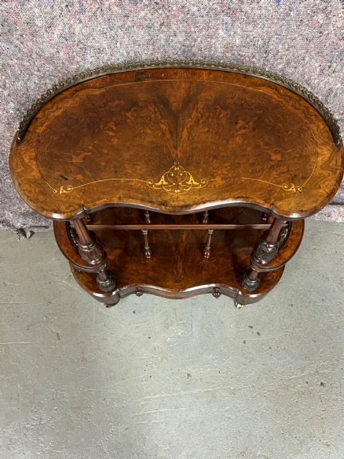 VICTORIAN BURR WALNUT INLAID CANTERBURY WHATNOT - ADDITIONAL PHOTO 4